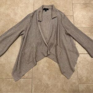 St. John Taupe Open-Front Drape Knit Cardigan
